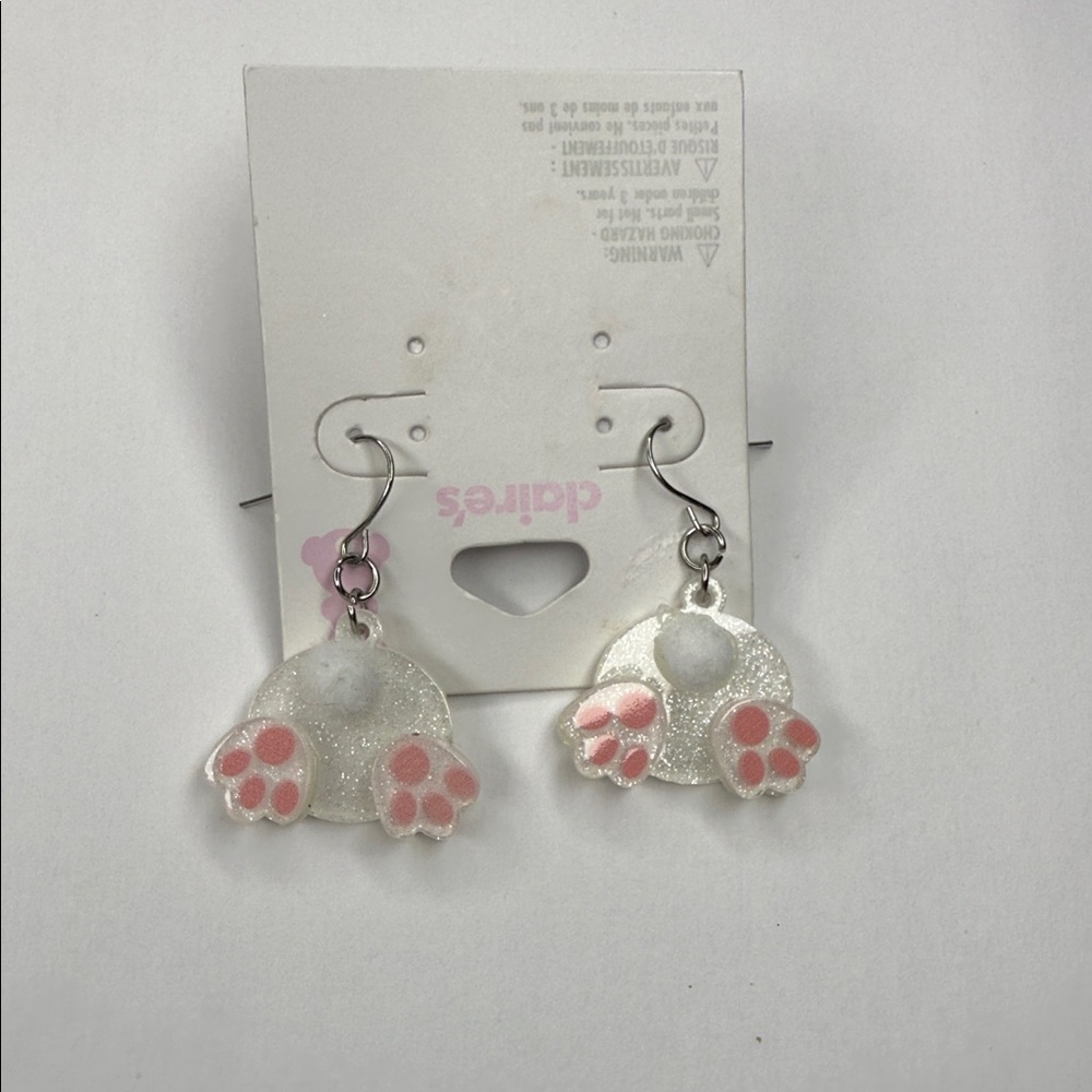 Claire's Glittery Paw Earrings - Pink and White